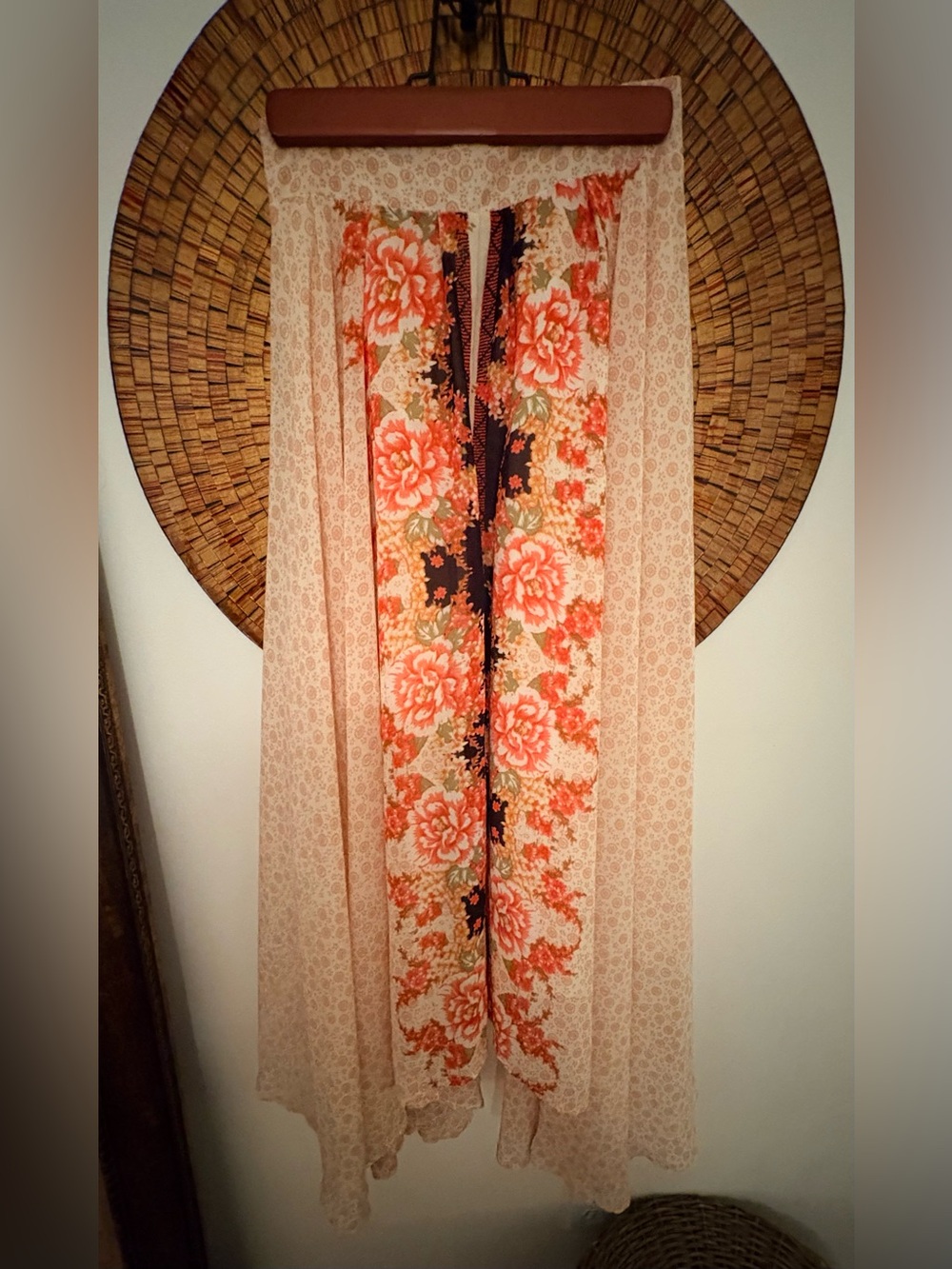Free People Cream and Coral Asymmetrical Floral Maxi Skirt